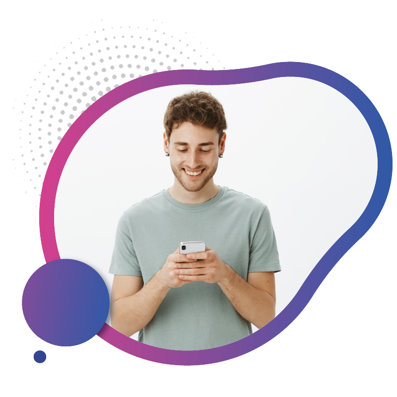 A man focused on his smartphone, likely using a prepaid eSIM data package in Australia to browse or chat