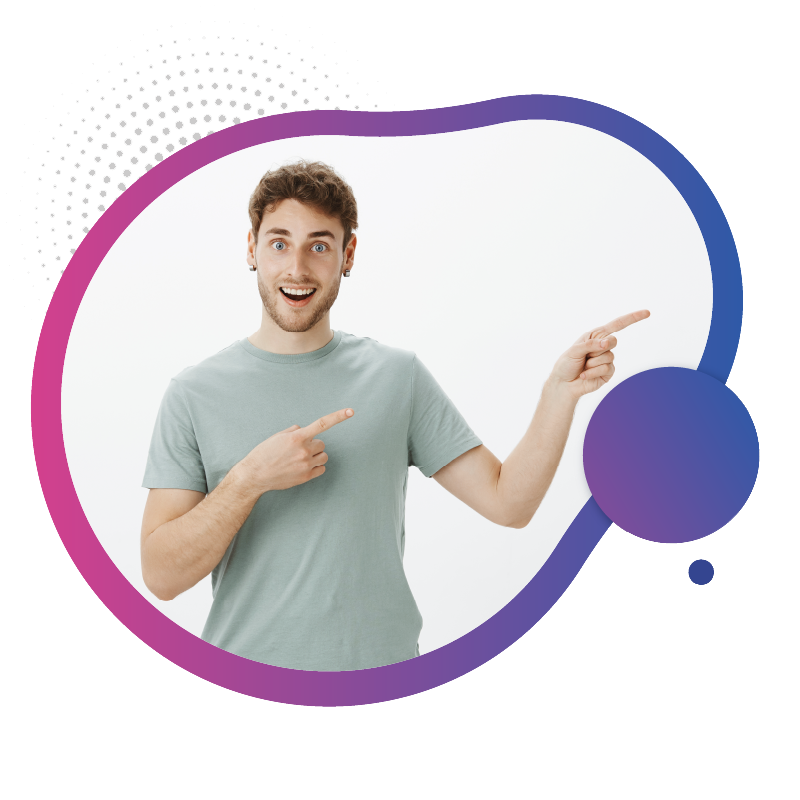 A man pointing at something with a speech bubble above, suggesting he's sharing info or asking a question - relating to selecting the best prepaid eSIM in Australia.